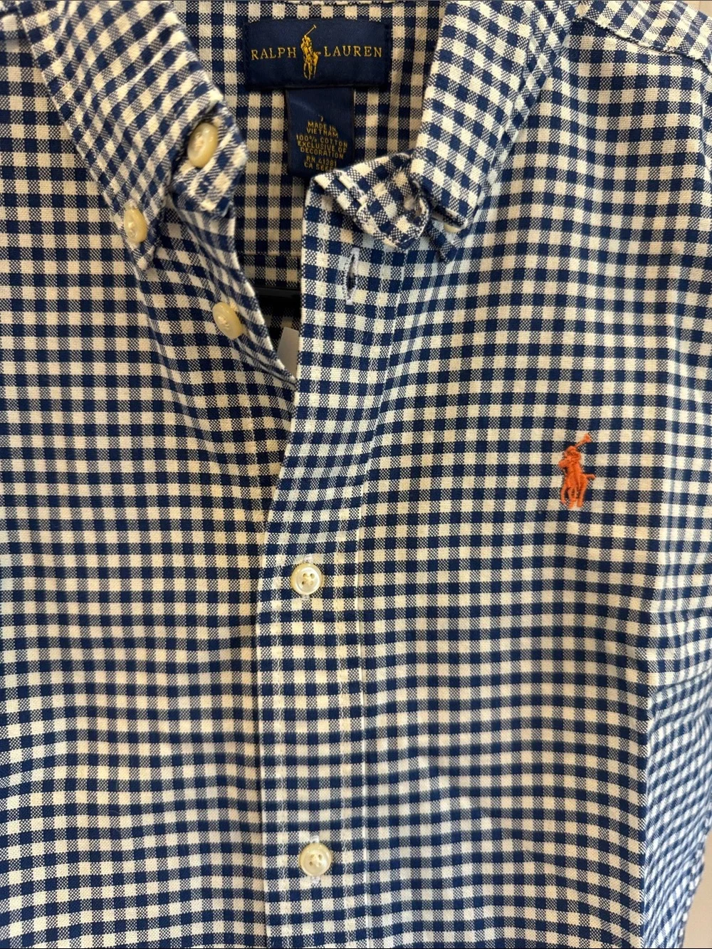 Ralph Lauren Navy & White Gingham Button-Down Shirt